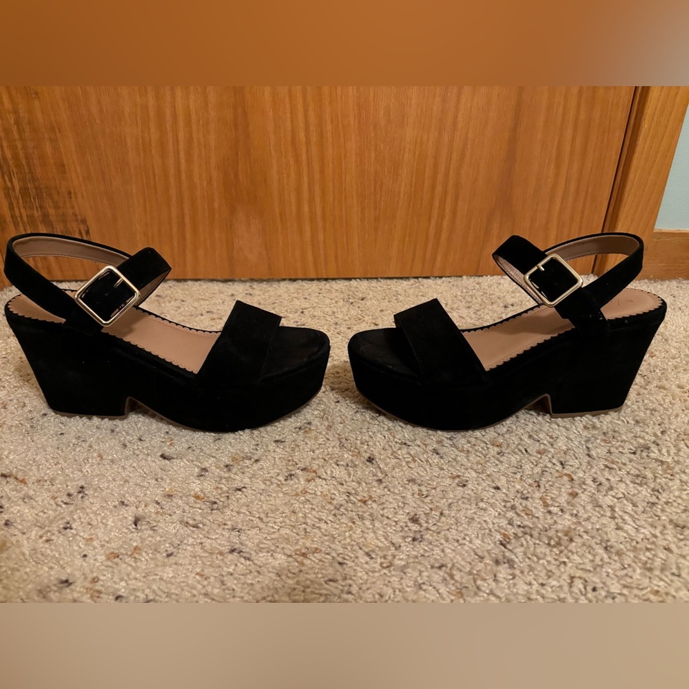 Anthropologie black suede block heel